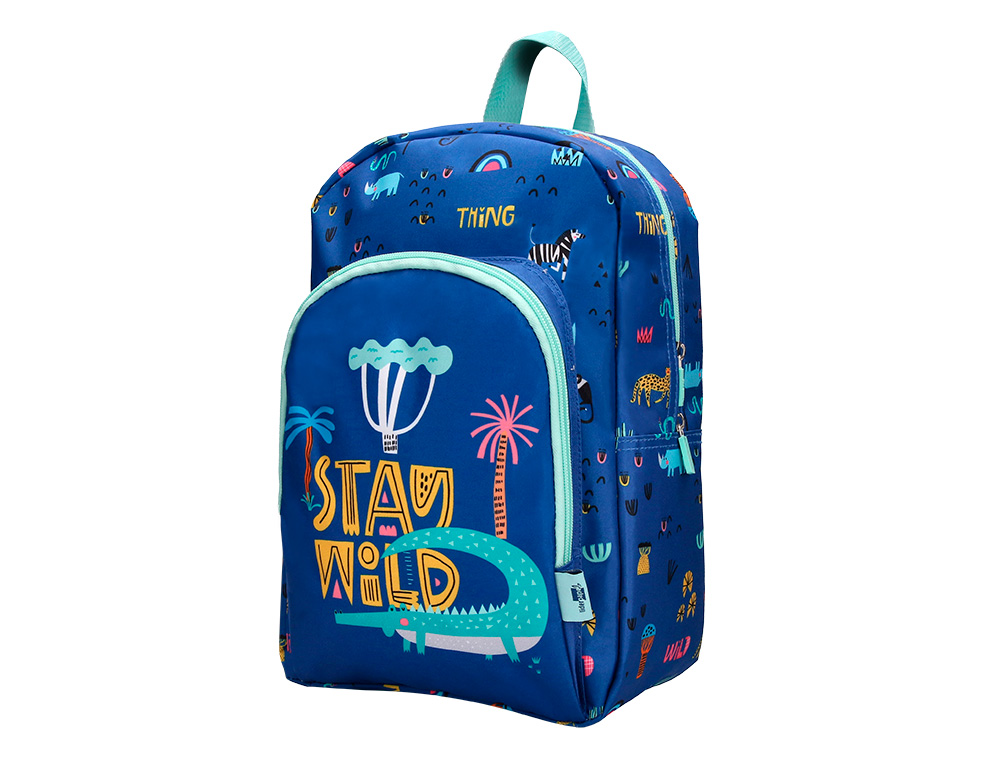 MOCHILA ESCOLAR LIDERPAPEL SAFARI INFANTIL AZUL MARINO COCODRILO 330X110X250 MM