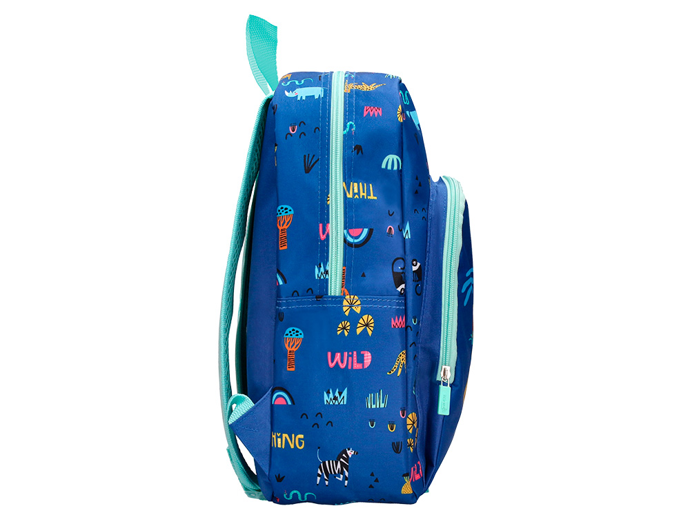 MOCHILA ESCOLAR LIDERPAPEL SAFARI INFANTIL AZUL MARINO COCODRILO 330X110X250 MM