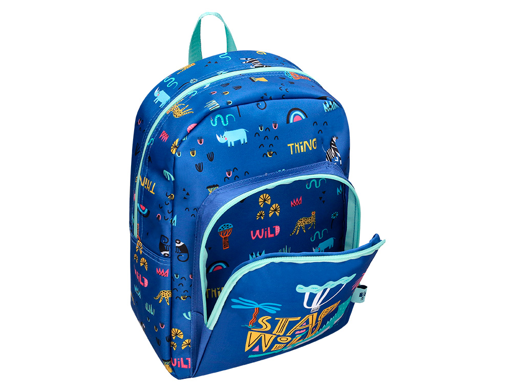 MOCHILA ESCOLAR LIDERPAPEL SAFARI INFANTIL AZUL MARINO COCODRILO 330X110X250 MM