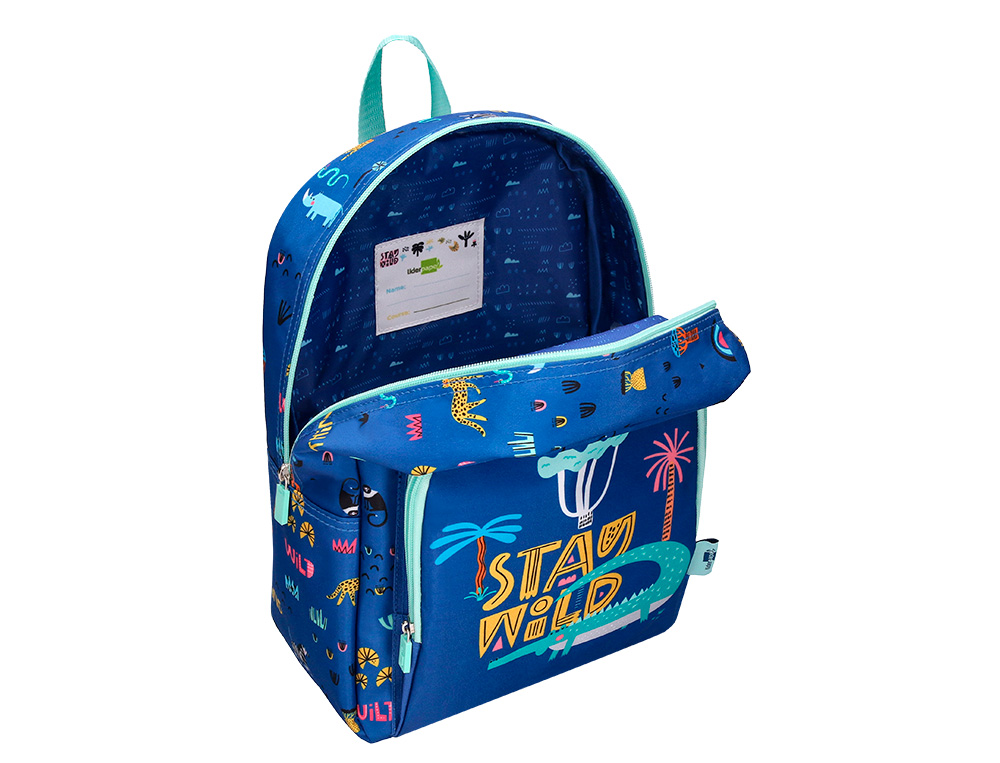 MOCHILA ESCOLAR LIDERPAPEL SAFARI INFANTIL AZUL MARINO COCODRILO 330X110X250 MM