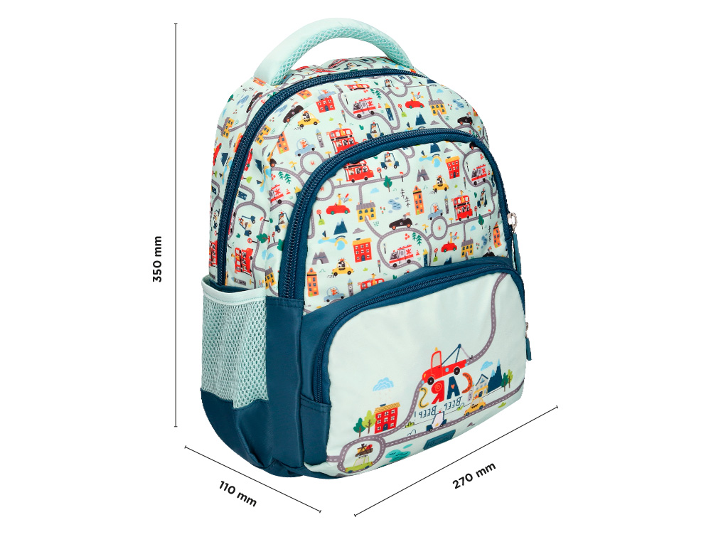 MOCHILA ESCOLAR LIDERPAPEL MULTIBOLSILLO INFANTIL AZUL CARS 350X110X270 MM