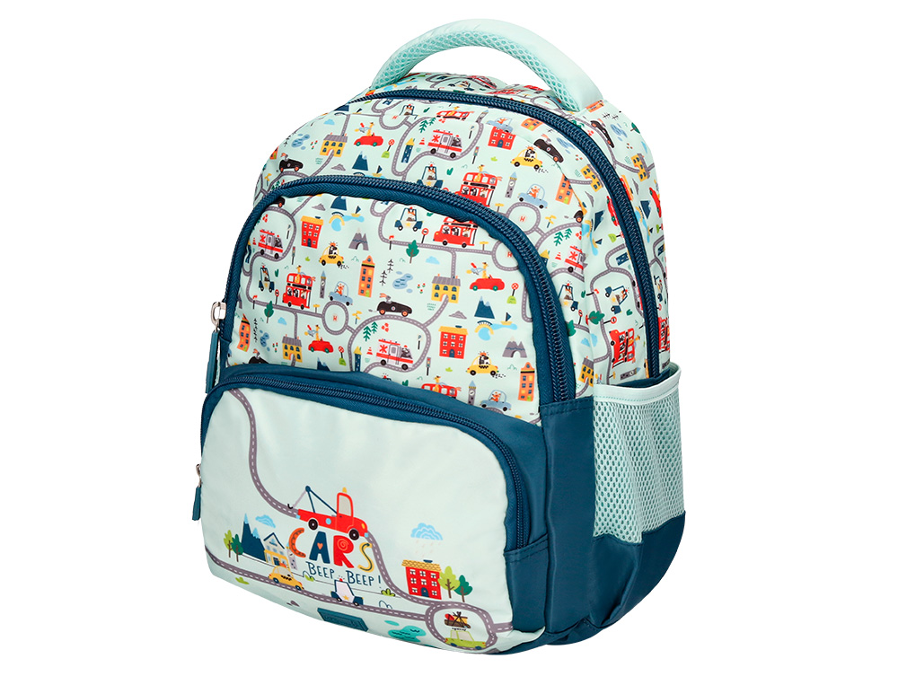 MOCHILA ESCOLAR LIDERPAPEL MULTIBOLSILLO INFANTIL AZUL CARS 350X110X270 MM