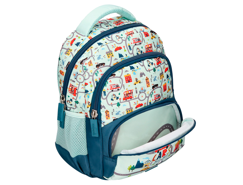 MOCHILA ESCOLAR LIDERPAPEL MULTIBOLSILLO INFANTIL AZUL CARS 350X110X270 MM