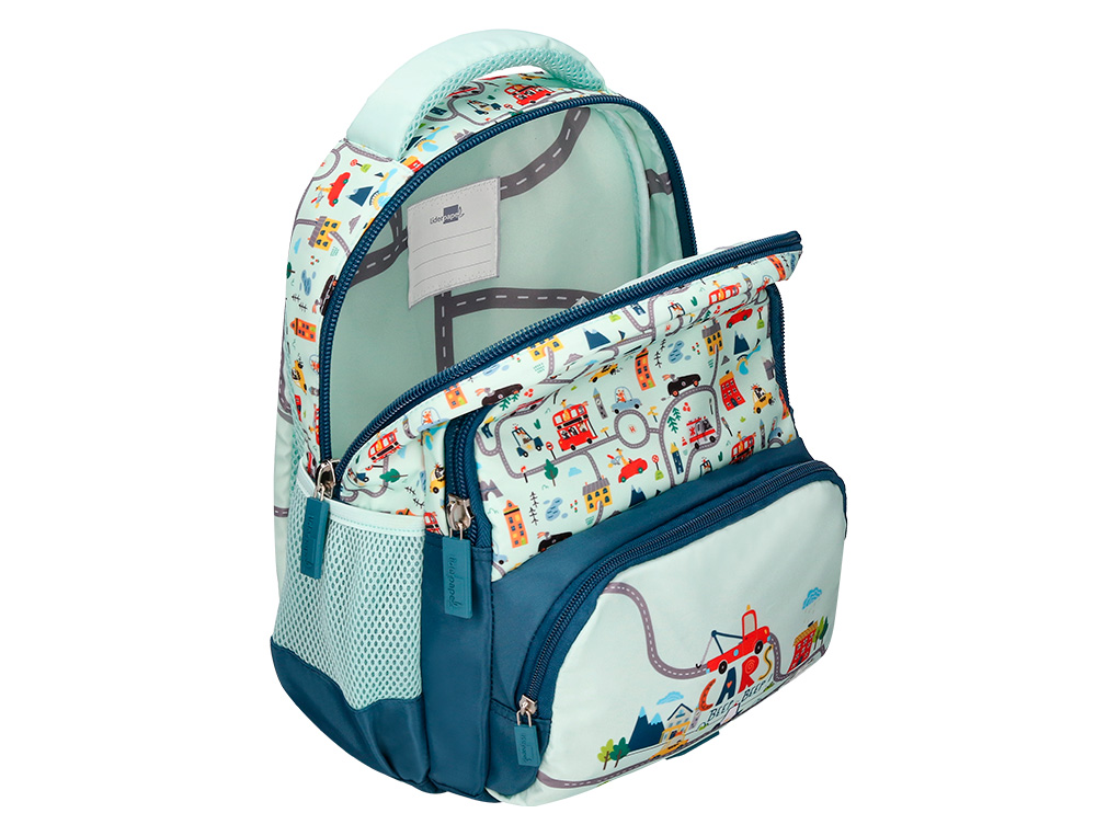 MOCHILA ESCOLAR LIDERPAPEL MULTIBOLSILLO INFANTIL AZUL CARS 350X110X270 MM