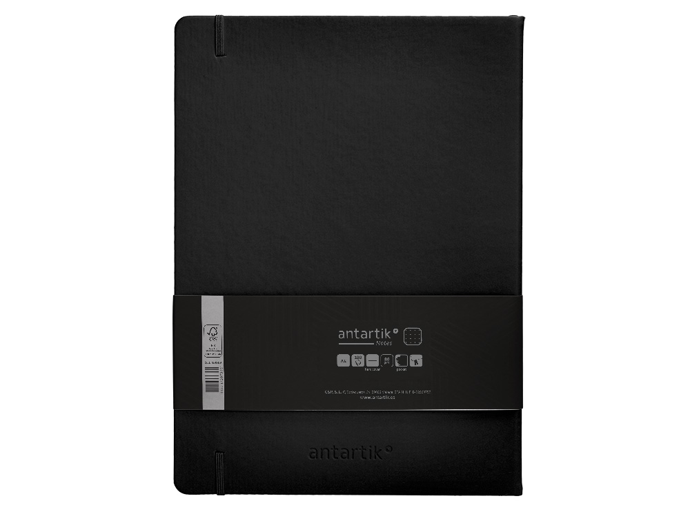 CUADERNO CON GOMILLA ANTARTIK NOTES TAPA DURA A4 HOJAS PUNTOS NEGRO 100 HOJAS 80 GR FSC