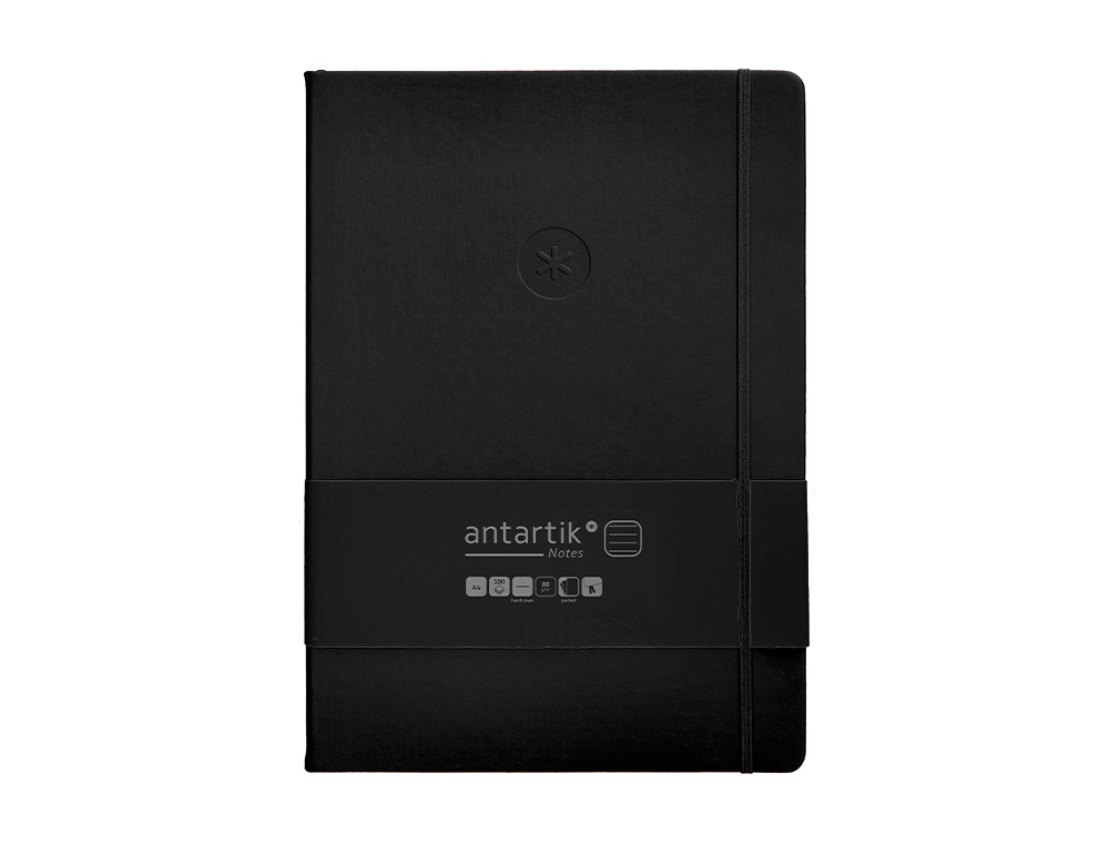 CUADERNO CON GOMILLA ANTARTIK NOTES TAPA DURA A4 HOJAS RAYAS NEGRO 100 HOJAS 80 GR FSC