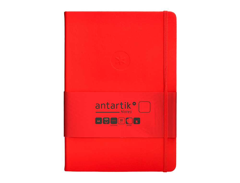 CUADERNO CON GOMILLA ANTARTIK NOTES TAPA DURA A5 HOJAS LISAS ROJO 100 HOJAS 80 GR FSC