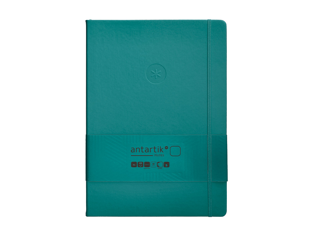 CUADERNO CON GOMILLA ANTARTIK NOTES TAPA DURA A4 HOJAS LISAS VERDE AGUAMARINA 100 HOJAS 80 GR FSC