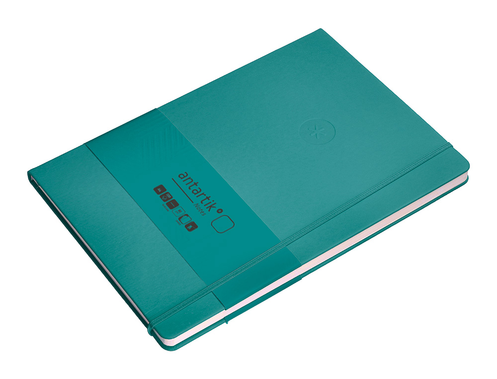 CUADERNO CON GOMILLA ANTARTIK NOTES TAPA DURA A4 HOJAS LISAS VERDE AGUAMARINA 100 HOJAS 80 GR FSC