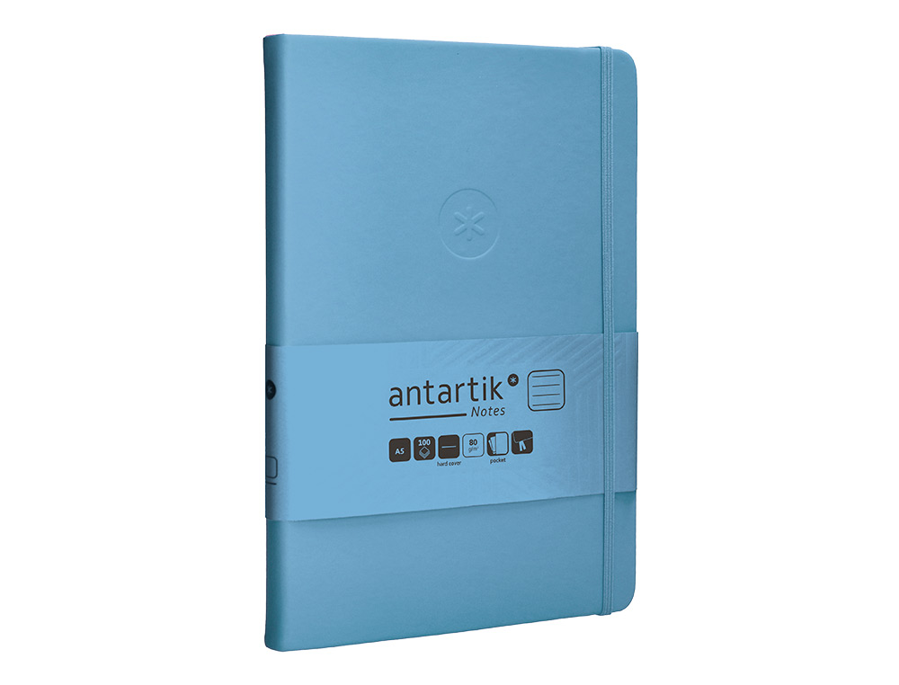 CUADERNO CON GOMILLA ANTARTIK NOTES TAPA DURA A5 HOJAS RAYAS AZUL CLARO 100 HOJAS 80 GR FSC