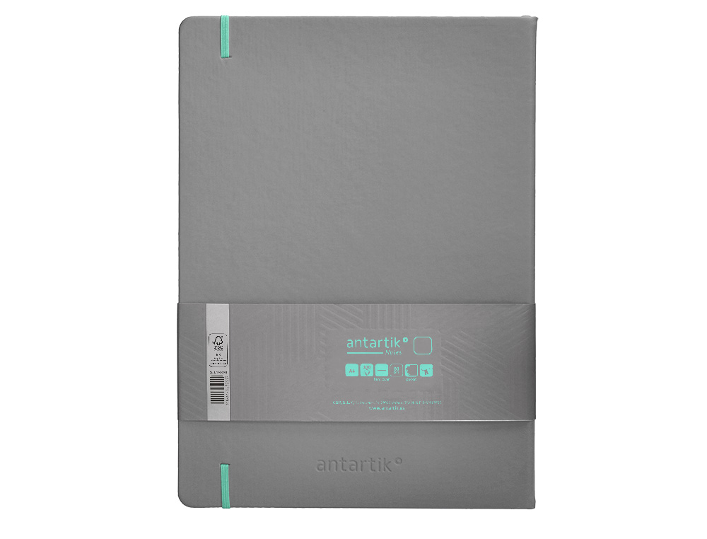 CUADERNO CON GOMILLA ANTARTIK NOTES TAPA DURA A4 HOJAS LISAS GRIS Y TURQUESA 100 HOJAS 80 GR FSC