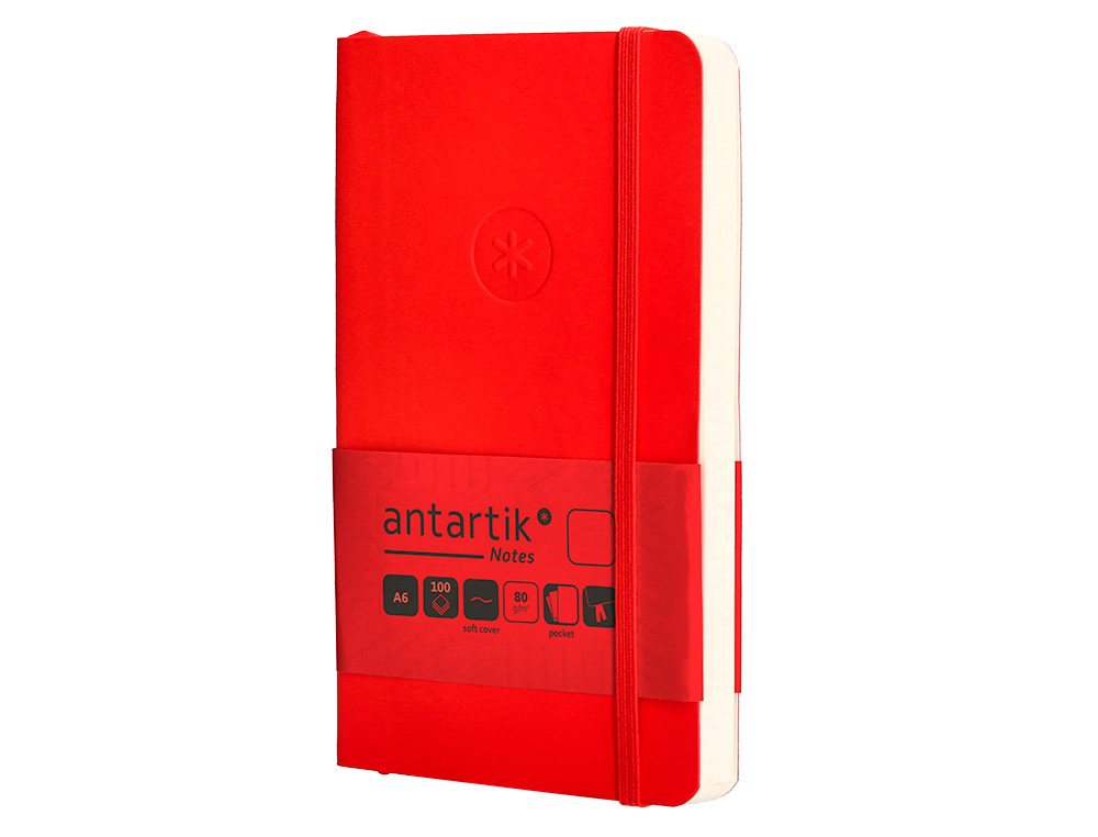 CUADERNO CON GOMILLA ANTARTIK NOTES TAPA BLANDA A6 HOJAS LISAS ROJO 100 HOJAS 80 GR FSC