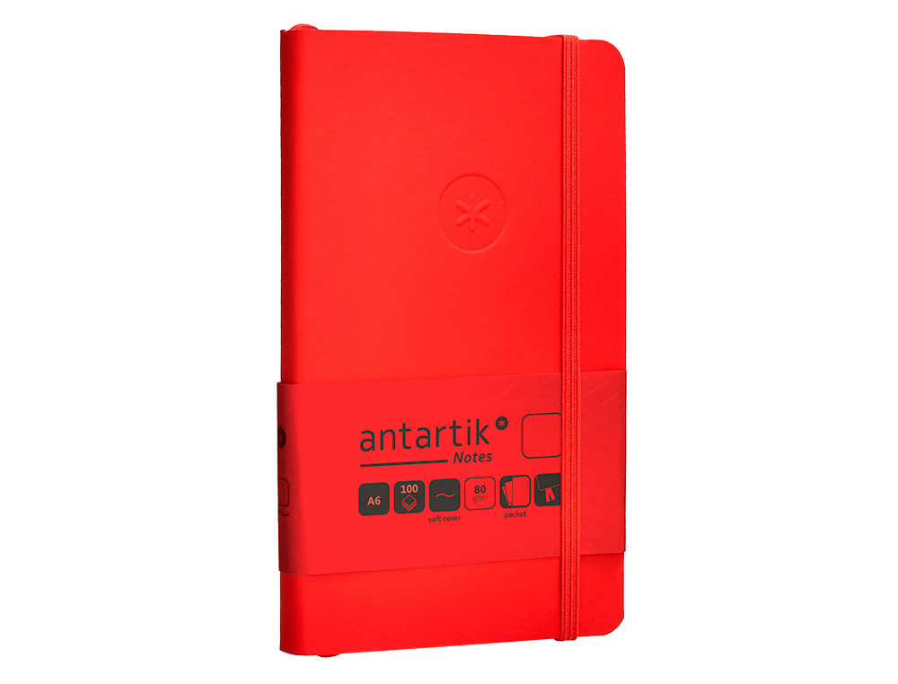 CUADERNO CON GOMILLA ANTARTIK NOTES TAPA BLANDA A6 HOJAS LISAS ROJO 100 HOJAS 80 GR FSC