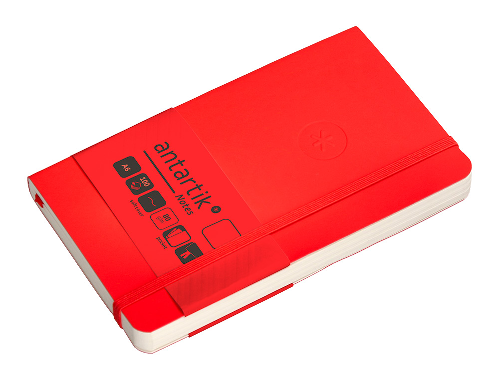 CUADERNO CON GOMILLA ANTARTIK NOTES TAPA BLANDA A6 HOJAS LISAS ROJO 100 HOJAS 80 GR FSC