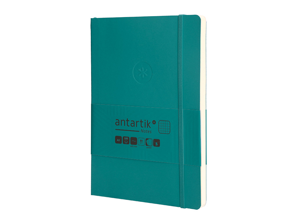 CUADERNO CON GOMILLA ANTARTIK NOTES TAPA BLANDA A5 HOJAS CUADRICULA VERDE AGUAMARINA 80 HOJAS 80 GR FSC