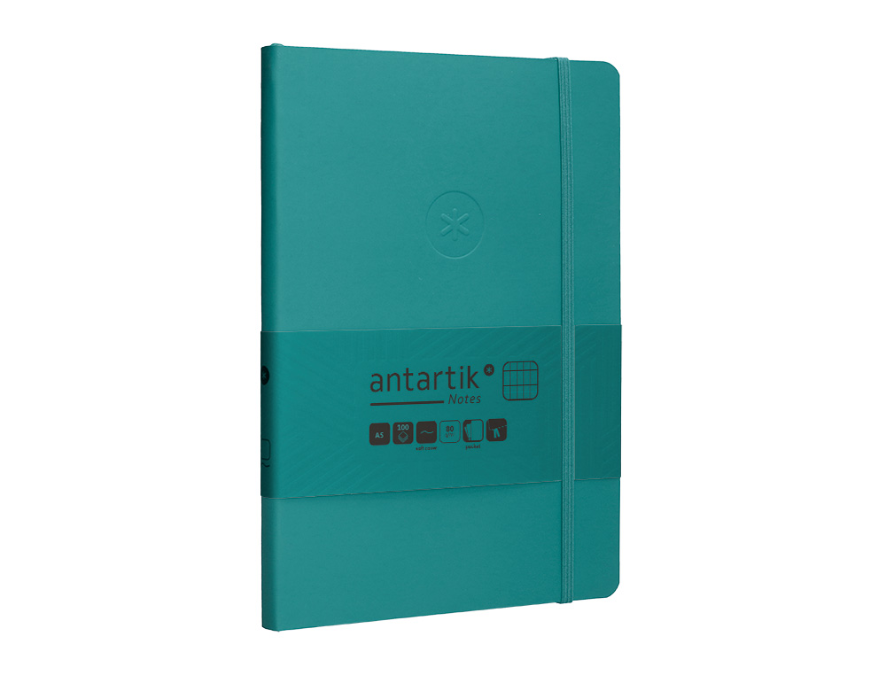 CUADERNO CON GOMILLA ANTARTIK NOTES TAPA BLANDA A5 HOJAS CUADRICULA VERDE AGUAMARINA 80 HOJAS 80 GR FSC