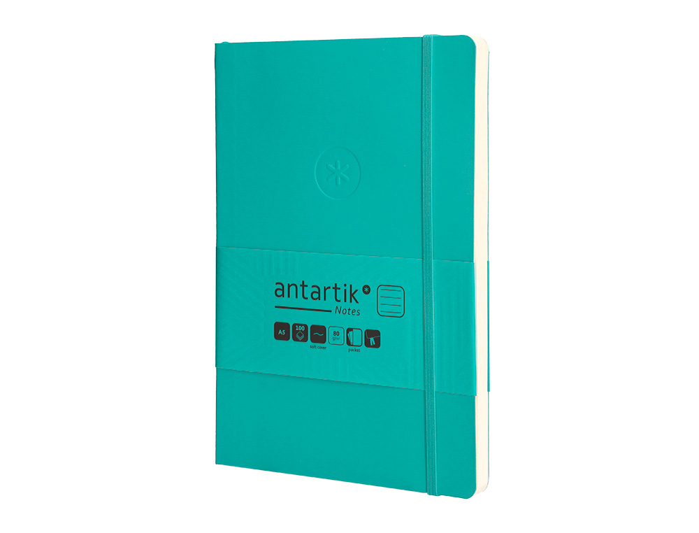 CUADERNO CON GOMILLA ANTARTIK NOTES TAPA BLANDA A5 HOJAS RAYAS TURQUESA 80 HOJAS 80 GR FSC
