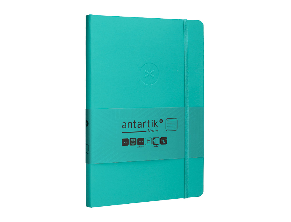 CUADERNO CON GOMILLA ANTARTIK NOTES TAPA BLANDA A5 HOJAS RAYAS TURQUESA 80 HOJAS 80 GR FSC