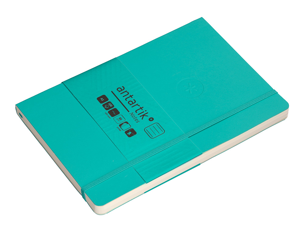 CUADERNO CON GOMILLA ANTARTIK NOTES TAPA BLANDA A5 HOJAS RAYAS TURQUESA 80 HOJAS 80 GR FSC