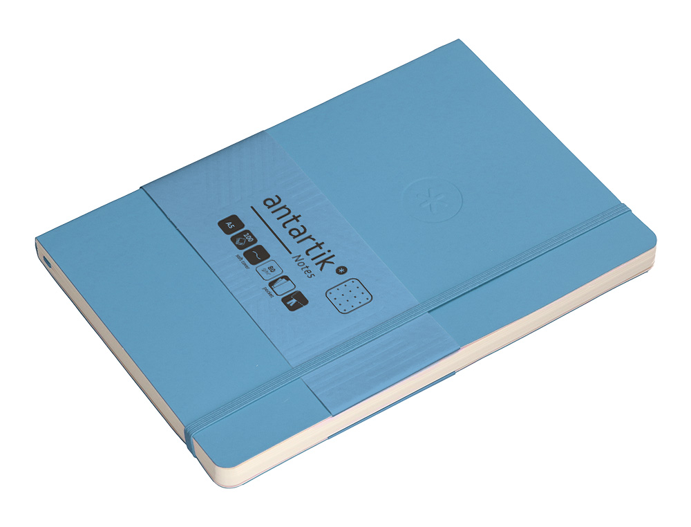 CUADERNO CON GOMILLA ANTARTIK NOTES TAPA BLANDA A5 HOJAS PUNTOS AZUL CLARO 80 HOJAS 80 GR FSC
