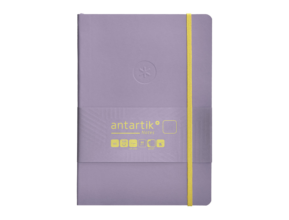 CUADERNO CON GOMILLA ANTARTIK NOTES TAPA BLANDA A5 HOJAS LISAS MORADO Y AMARILLO 80 HOJAS 80 GR FSC