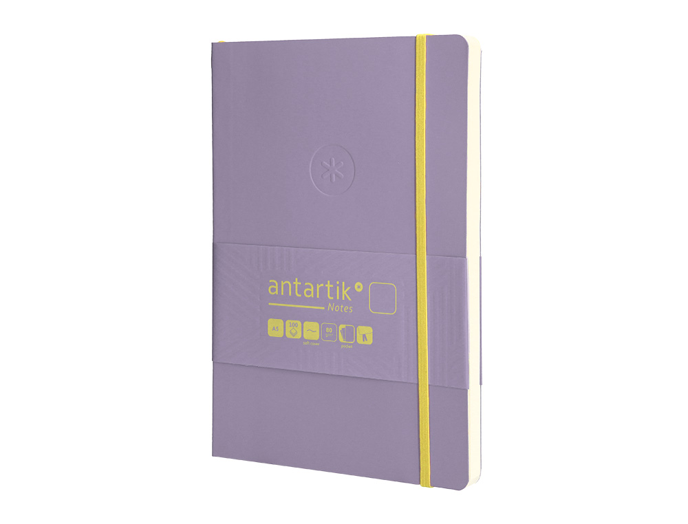 CUADERNO CON GOMILLA ANTARTIK NOTES TAPA BLANDA A5 HOJAS LISAS MORADO Y AMARILLO 80 HOJAS 80 GR FSC