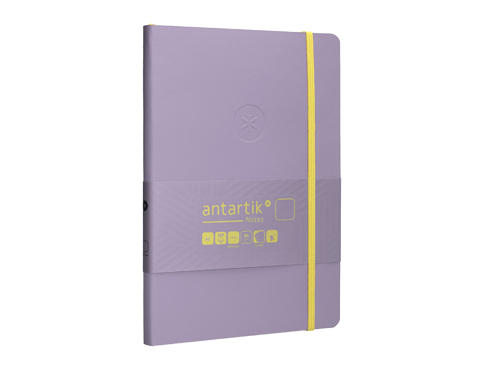 CUADERNO CON GOMILLA ANTARTIK NOTES TAPA BLANDA A5 HOJAS LISAS MORADO Y AMARILLO 80 HOJAS 80 GR FSC