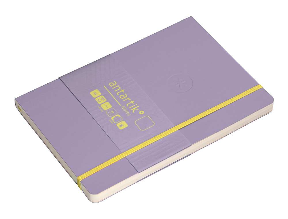 CUADERNO CON GOMILLA ANTARTIK NOTES TAPA BLANDA A5 HOJAS LISAS MORADO Y AMARILLO 80 HOJAS 80 GR FSC