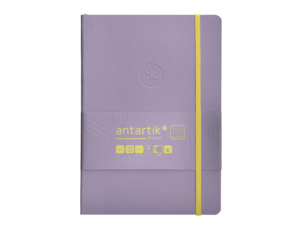 CUADERNO CON GOMILLA ANTARTIK NOTES TAPA BLANDA A5 HOJAS CUADRICULA MORADO Y AMARILLO 80 HOJAS 80 GR FSC