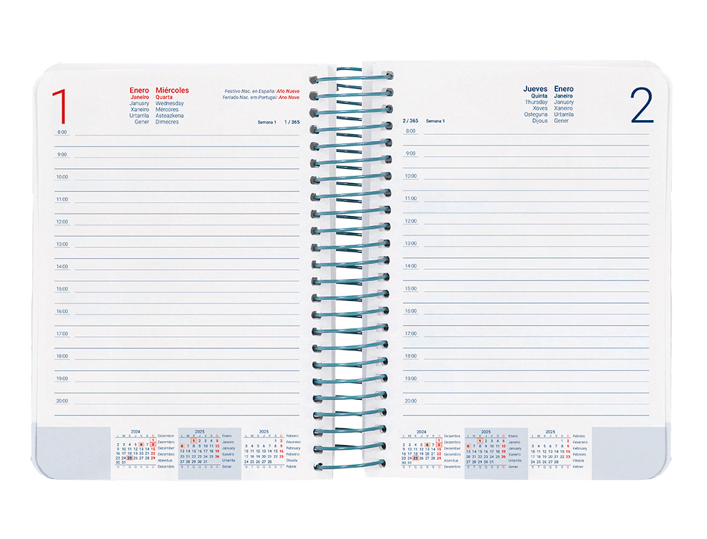 AGENDA ESPIRAL LIDERPAPEL SANTORINI A6 2025 DIA PAGINA ATARDECER ROSA PAPEL 60 GR