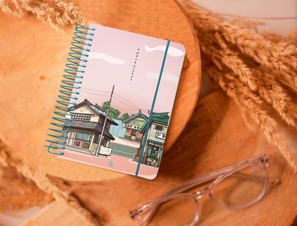AGENDA ESPIRAL LIDERPAPEL SANTORINI A6 2025 DIA PAGINA ATARDECER ROSA PAPEL 60 GR