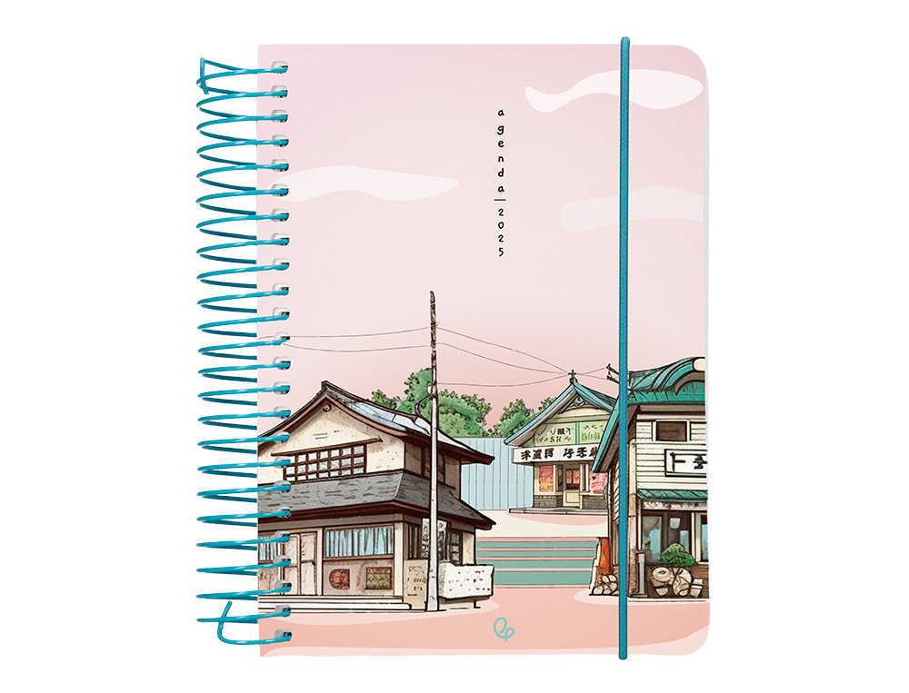 AGENDA ESPIRAL LIDERPAPEL SANTORINI A6 2025 DIA PAGINA ATARDECER ROSA PAPEL 60 GR