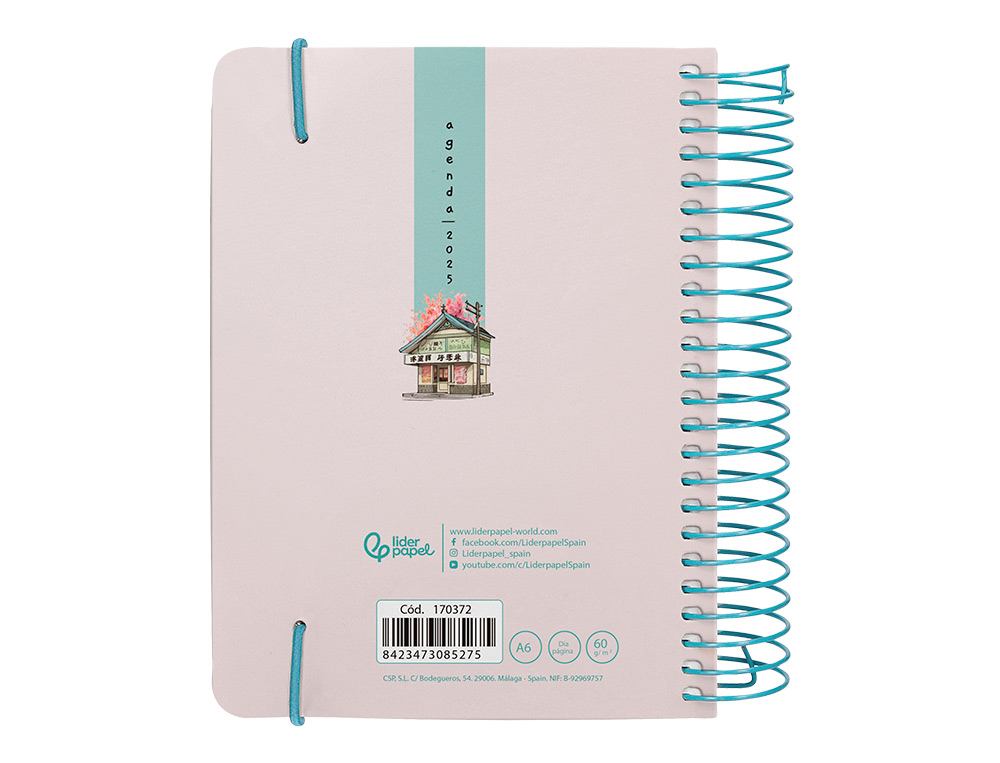 AGENDA ESPIRAL LIDERPAPEL SANTORINI A6 2025 DIA PAGINA ATARDECER ROSA PAPEL 60 GR