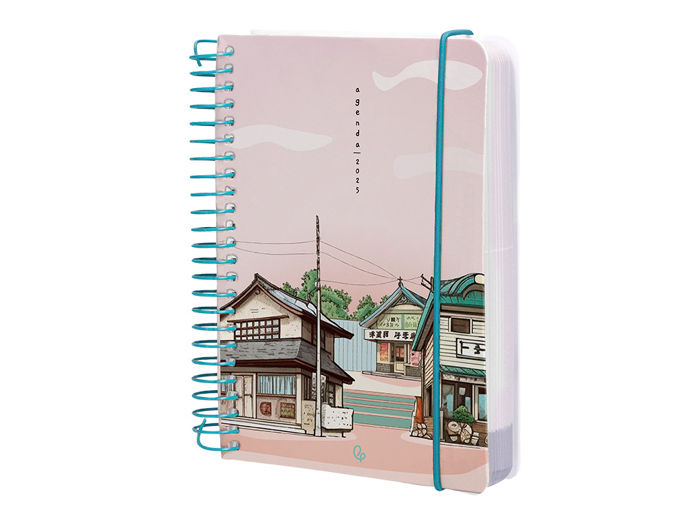 AGENDA ESPIRAL LIDERPAPEL SANTORINI A6 2025 DIA PAGINA ATARDECER ROSA PAPEL 60 GR