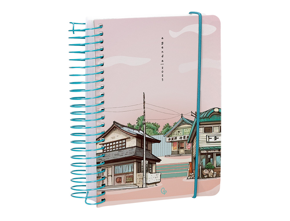 AGENDA ESPIRAL LIDERPAPEL SANTORINI A6 2025 DIA PAGINA ATARDECER ROSA PAPEL 60 GR