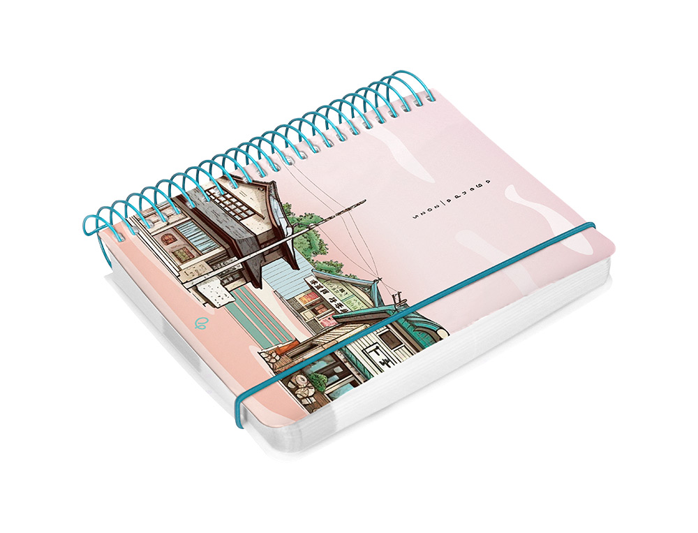 AGENDA ESPIRAL LIDERPAPEL SANTORINI A6 2025 DIA PAGINA ATARDECER ROSA PAPEL 60 GR