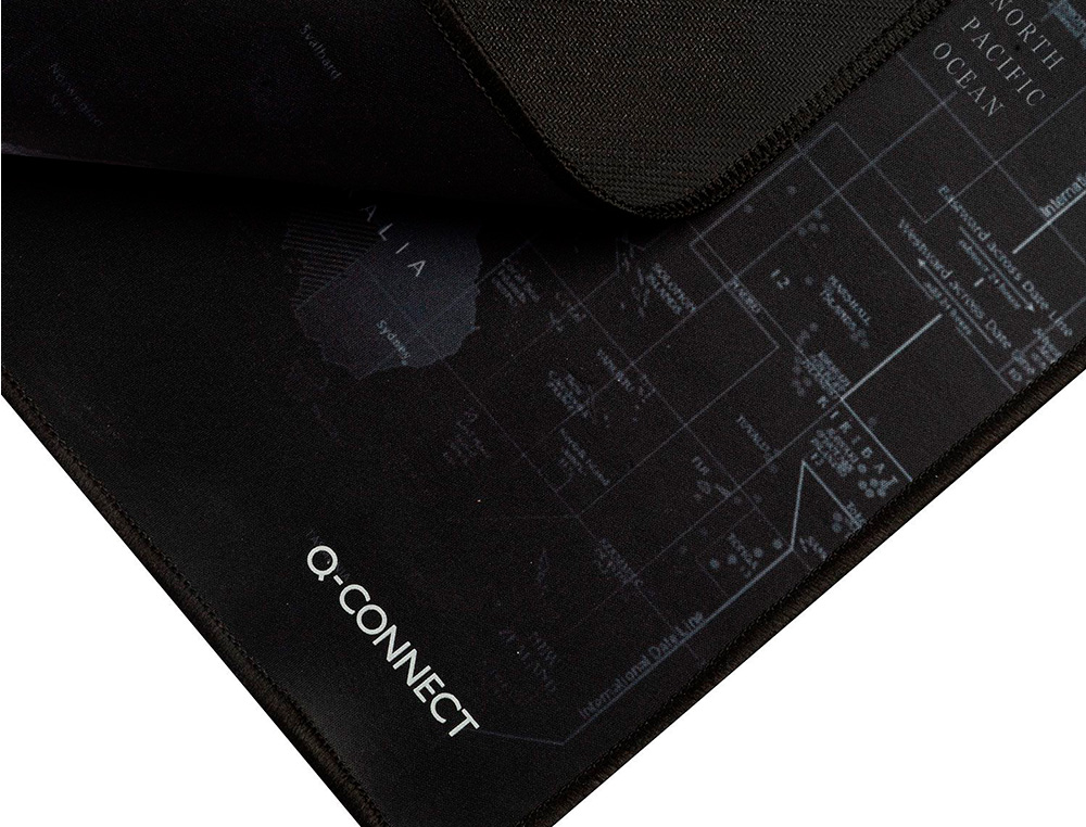 ALFOMBRILLA PARA RATON Q-CONNECT XXL NEGRA CON DISEÑO MAPA DEL MUNDO 900X400 MM