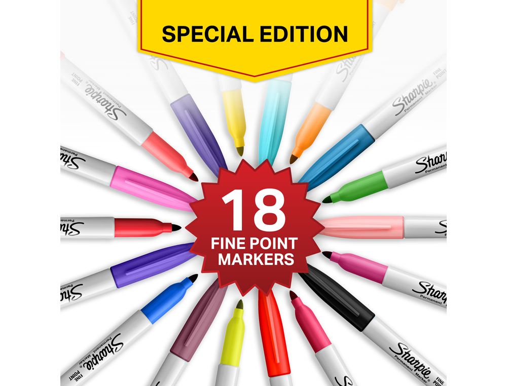 ROTULADOR SHARPIE PERMANENTE FINO PACK VUELTA AL COLE PEZ BLISTER DE 18 UNIDADES COLORES SURTIDOS
