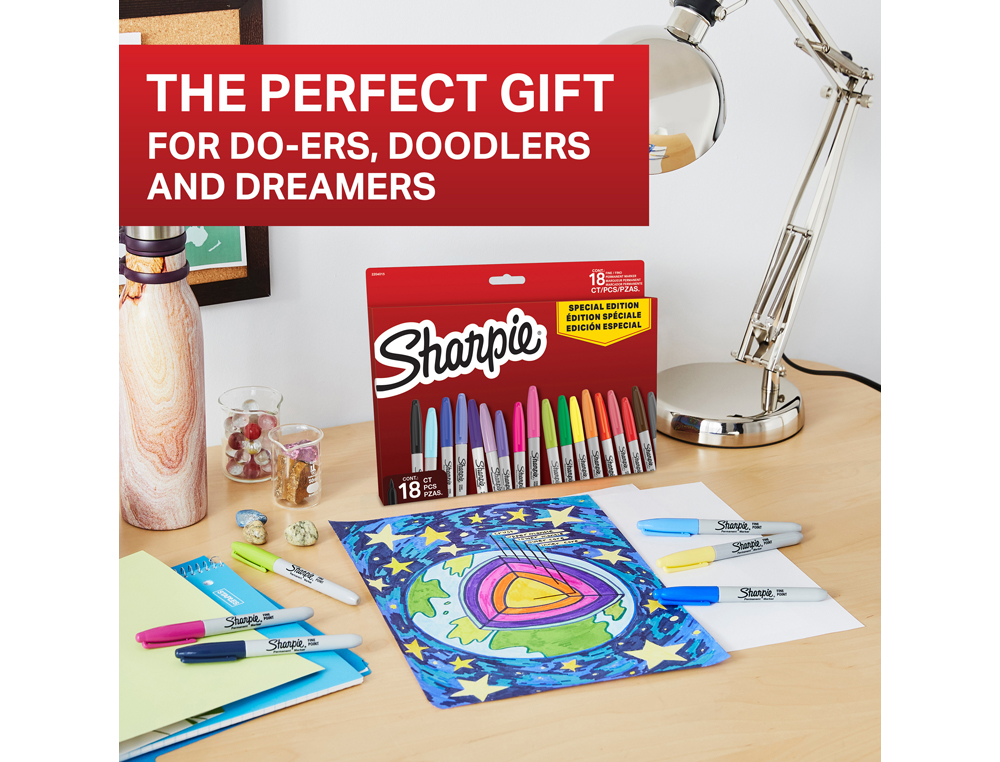 ROTULADOR SHARPIE PERMANENTE FINO PACK VUELTA AL COLE PEZ BLISTER DE 18 UNIDADES COLORES SURTIDOS