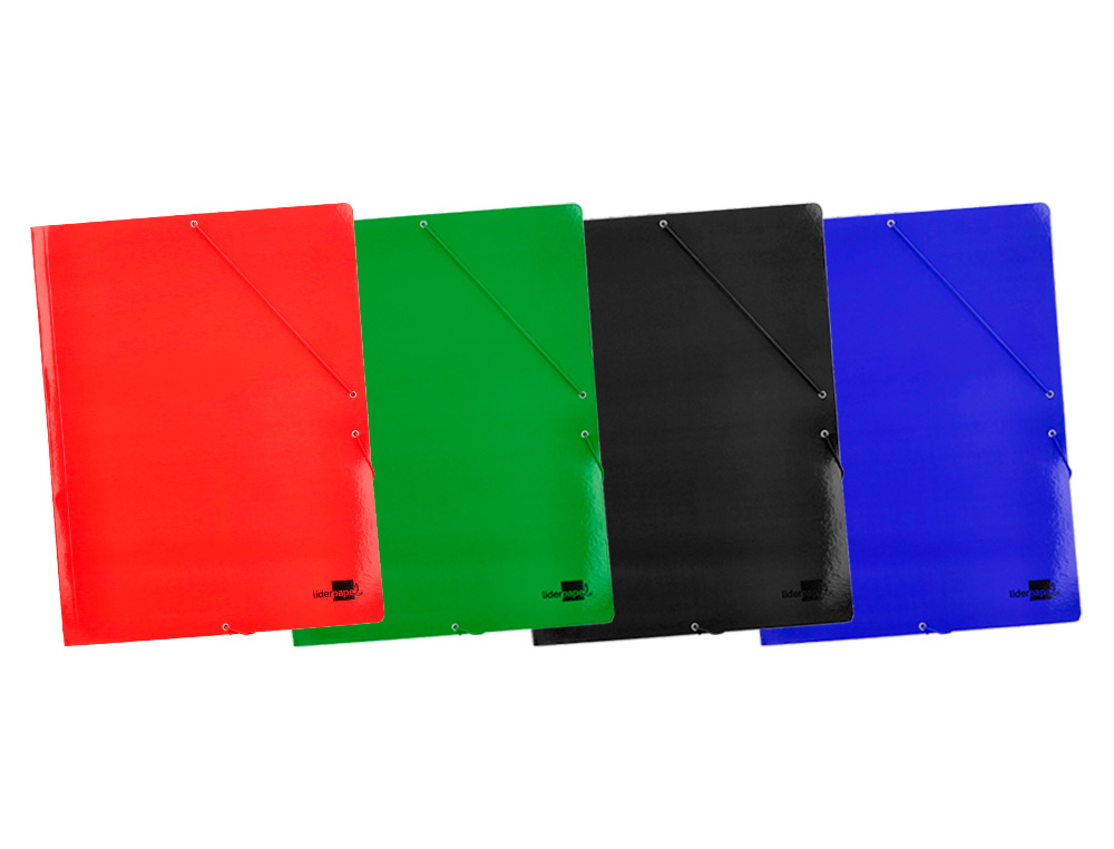 CARPETA LIDERPAPEL GOMAS TRES SOLAPAS CARTON PLASTIFICADO 800 GR DIN A3 COLORES SURTIDOS