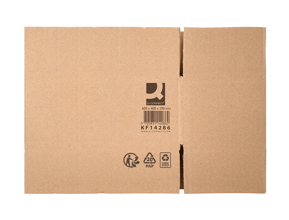 CAJA PARA EMBALAR Q-CONNECT AMERICANA ULTRA RESISTENTE CARTON RECICLADO CANAL DOBLE 7MM COLOR KRAFT 600X400X290 MM