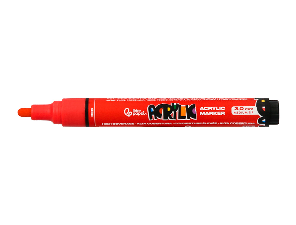 ROTULADOR LIDERPAPEL ACRYLIC BASE AGUA TODO TIPO DE SUPERFICIE PUNTA REDONDA 3 MM CAJA DE 4 UNIDADES COLORES BASICOS
