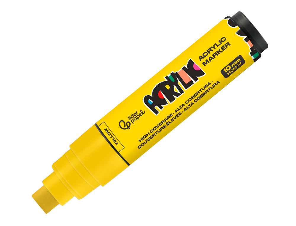 ROTULADOR LIDERPAPEL ACRYLIC BASE AGUA TODO TIPO DE SUPERFICIE PUNTA RECTANGULAR 10 MM AMARILLO