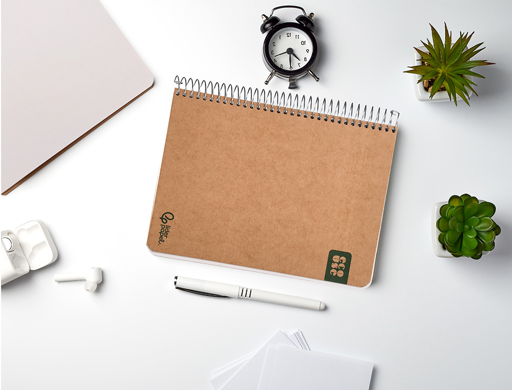 CUADERNO ESPIRAL LIDERPAPEL DIN A5 ECOUSE TAPA CARTULINA KRAFT CONTRACOLADA 120H PAPEL 100% RECICLADO 80 GR LISO