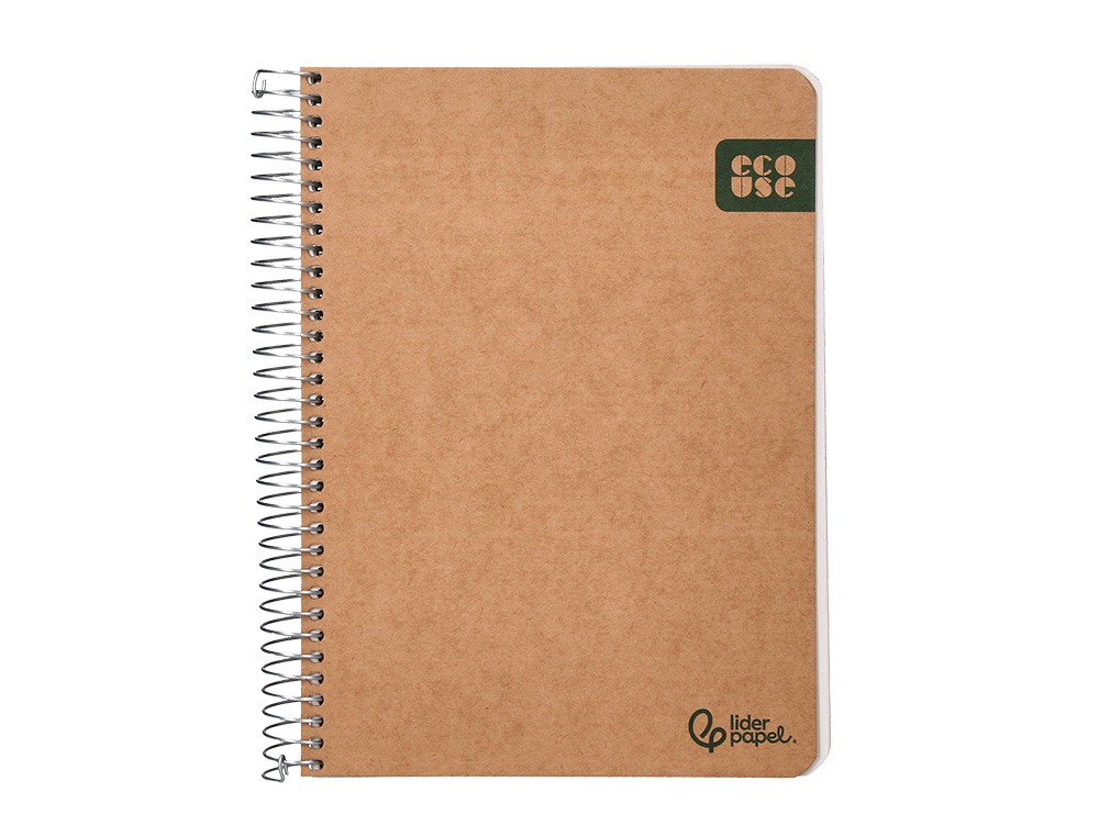 CUADERNO ESPIRAL LIDERPAPEL DIN A5 ECOUSE TAPA CARTULINA KRAFT CONTRACOLADA 120H PAPEL 100% RECICLADO 80 GR LISO