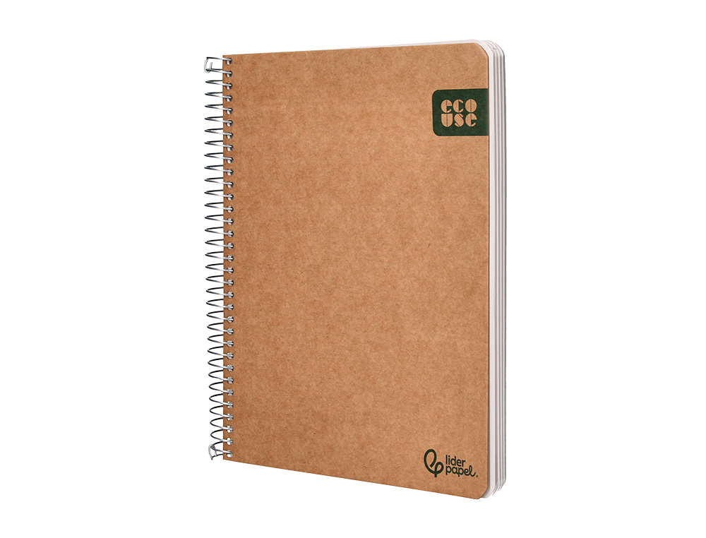 CUADERNO ESPIRAL LIDERPAPEL DIN A5 ECOUSE TAPA CARTULINA KRAFT CONTRACOLADA 120H PAPEL 100% RECICLADO 80 GR LISO
