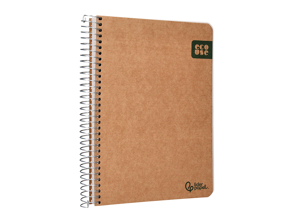 CUADERNO ESPIRAL LIDERPAPEL DIN A5 ECOUSE TAPA CARTULINA KRAFT CONTRACOLADA 120H PAPEL 100% RECICLADO 80 GR LISO