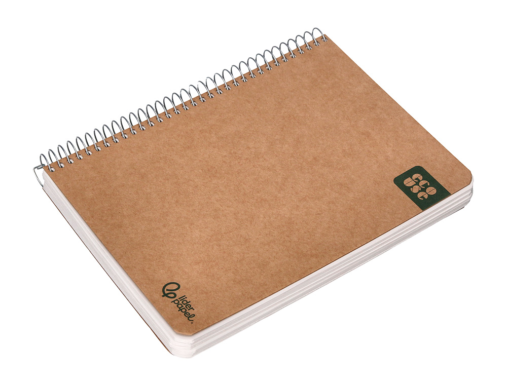CUADERNO ESPIRAL LIDERPAPEL DIN A5 ECOUSE TAPA CARTULINA KRAFT CONTRACOLADA 120H PAPEL 100% RECICLADO 80 GR LISO