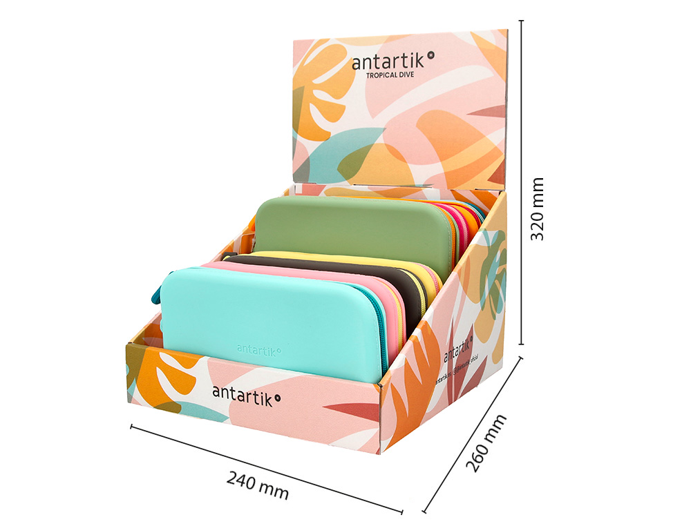 ESTUCHE PORTATODO ANTARTIK TROPICAL DIVE SILICONA CON ASA 190X120X25 MM EXPOSITOR DE 8 UNIDADES COLORES SURTIDOS