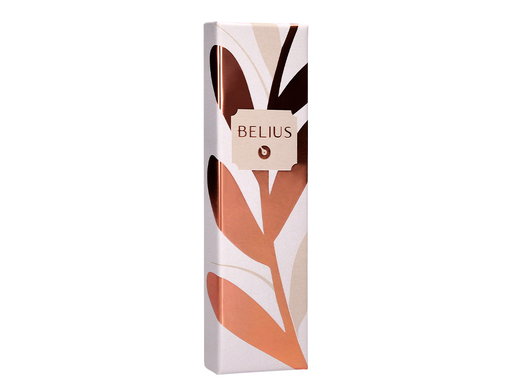 BOLIGRAFO BELIUS ROSE ALUMINIO COLOR BEIGE CLARO ORO ROSA TINTA AZUL CAJA DE DISEO